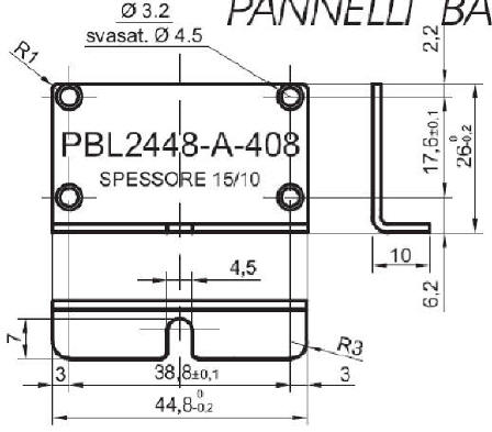 pannello a L standard in alluminio per art.2448