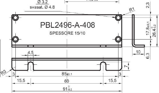 pannello a L standard in alluminio per art.2448