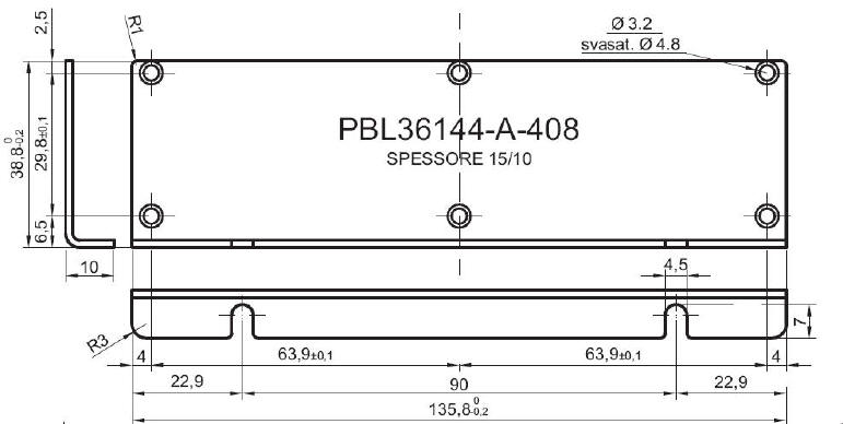 pannello a L standard in alluminio per art.36144