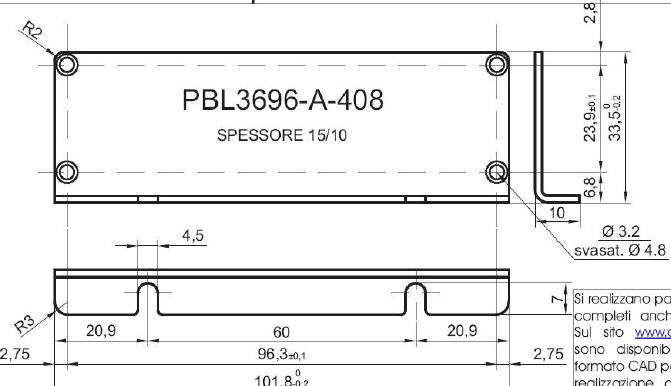 pannello a L standard in alluminio per art.3696