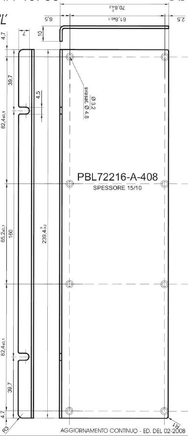 pannello a L standard in alluminio per art.72216