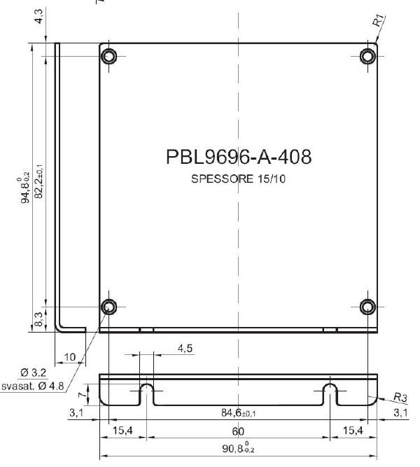 pannello a L standard in alluminio per art.9696