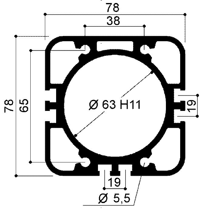 profilo in alluminio per cilindri pneumatici compatti diametro  alesaggio 63mm