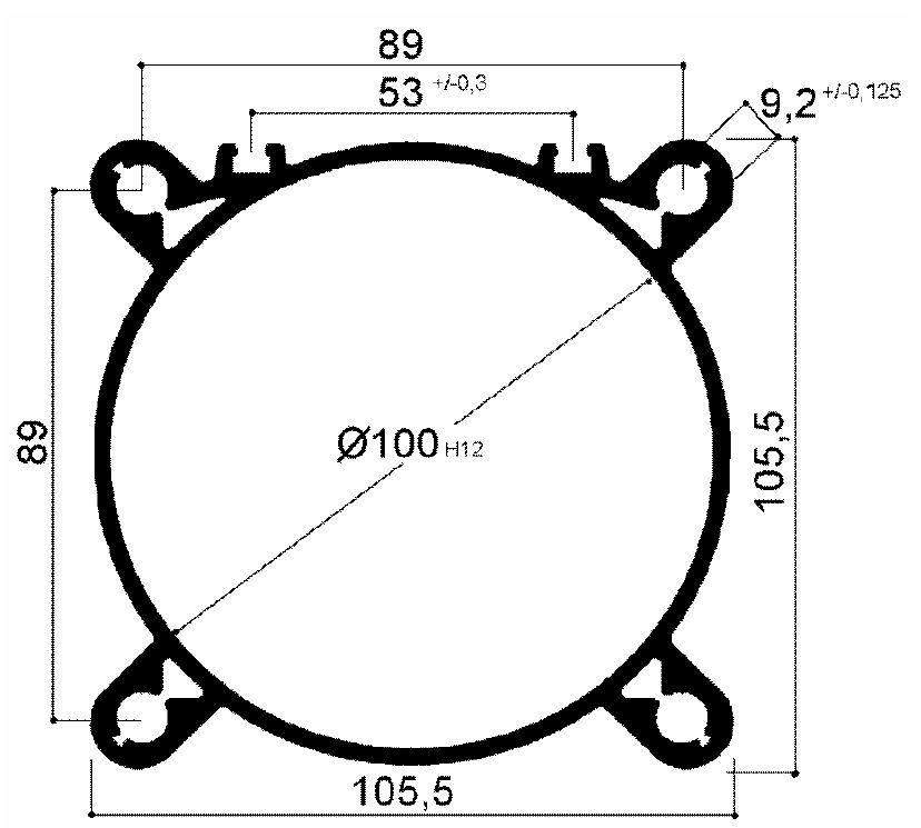 profilo per la realizzazione di cilindri pneumatici diametro 100mm