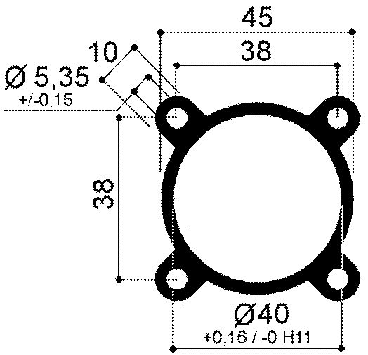 profilo in alluminio per cilindri pneumatici diametro  alesaggio 40mm