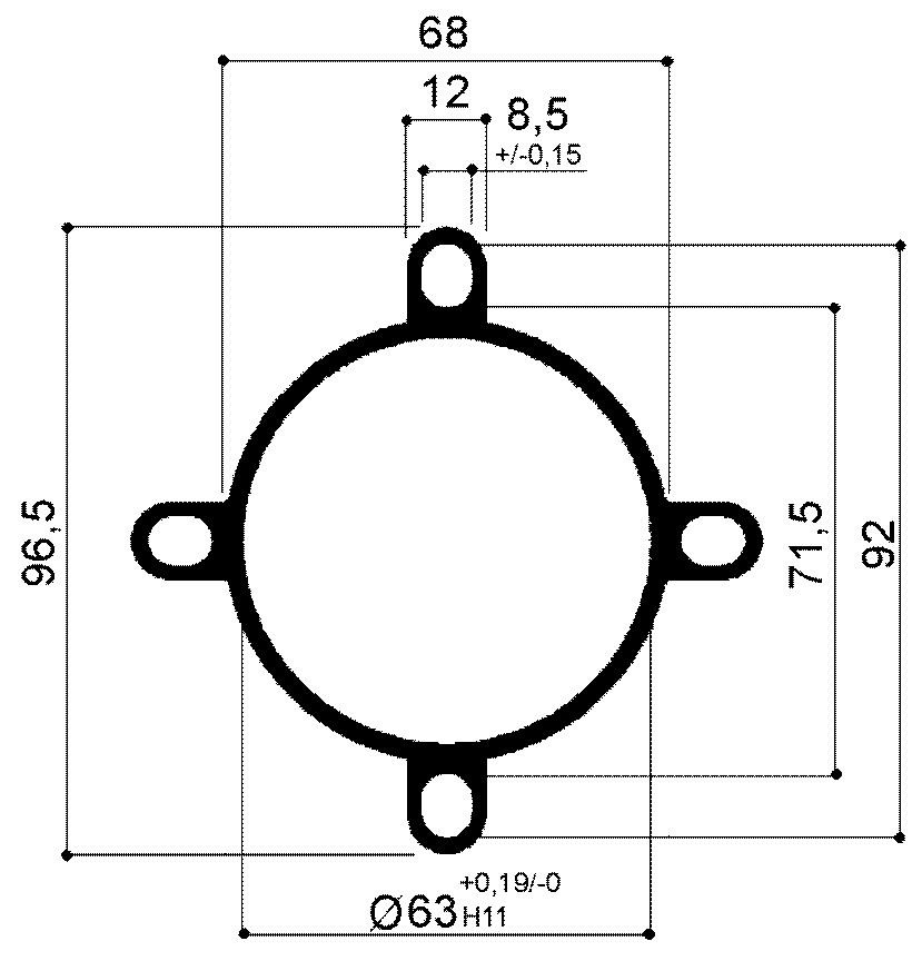 profilo in alluminio per cilindri pneumatici diametro  alesaggio 63mm