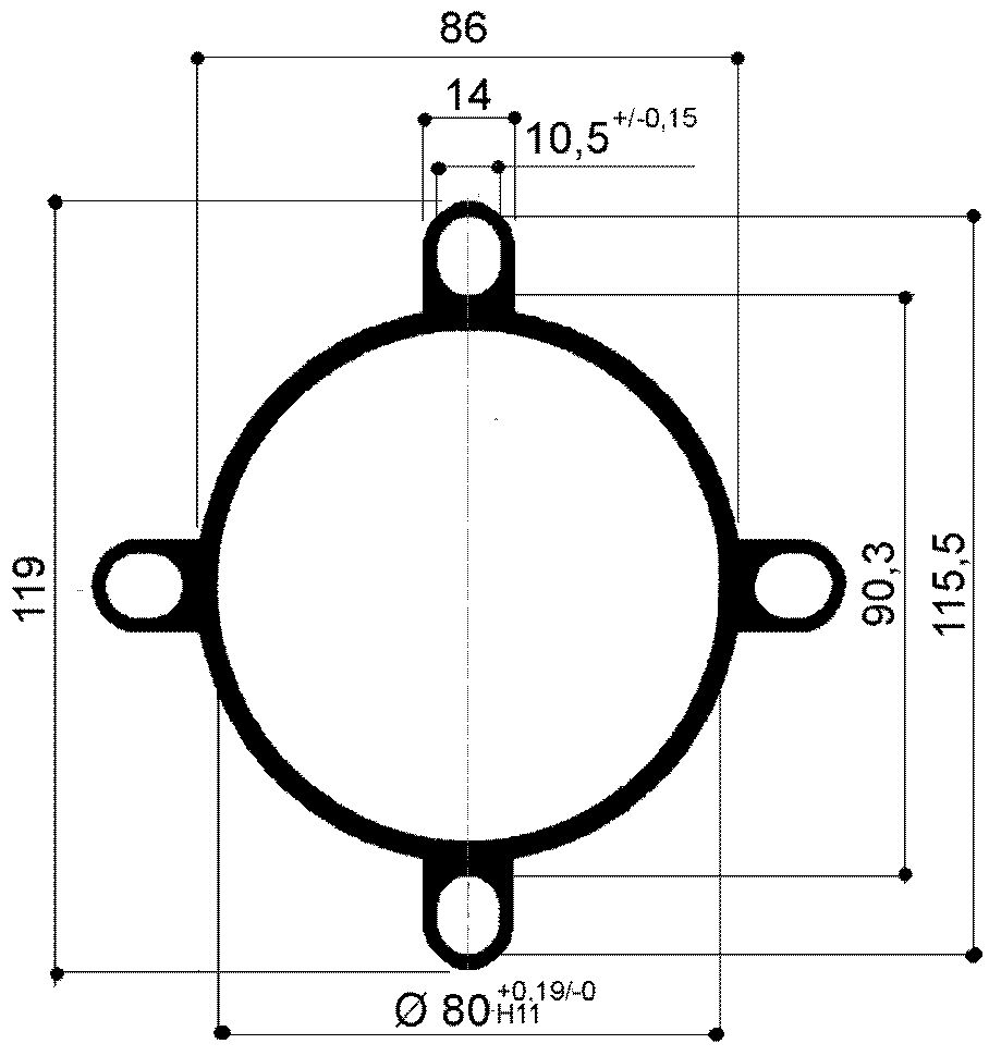 tubo in alluminio per cilindri pneumatici con fori a forma di asola per tiranti diametro 80mm