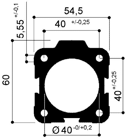 tubo in alluminio per cilindri pneumatici a corsa breve diametro 40mm