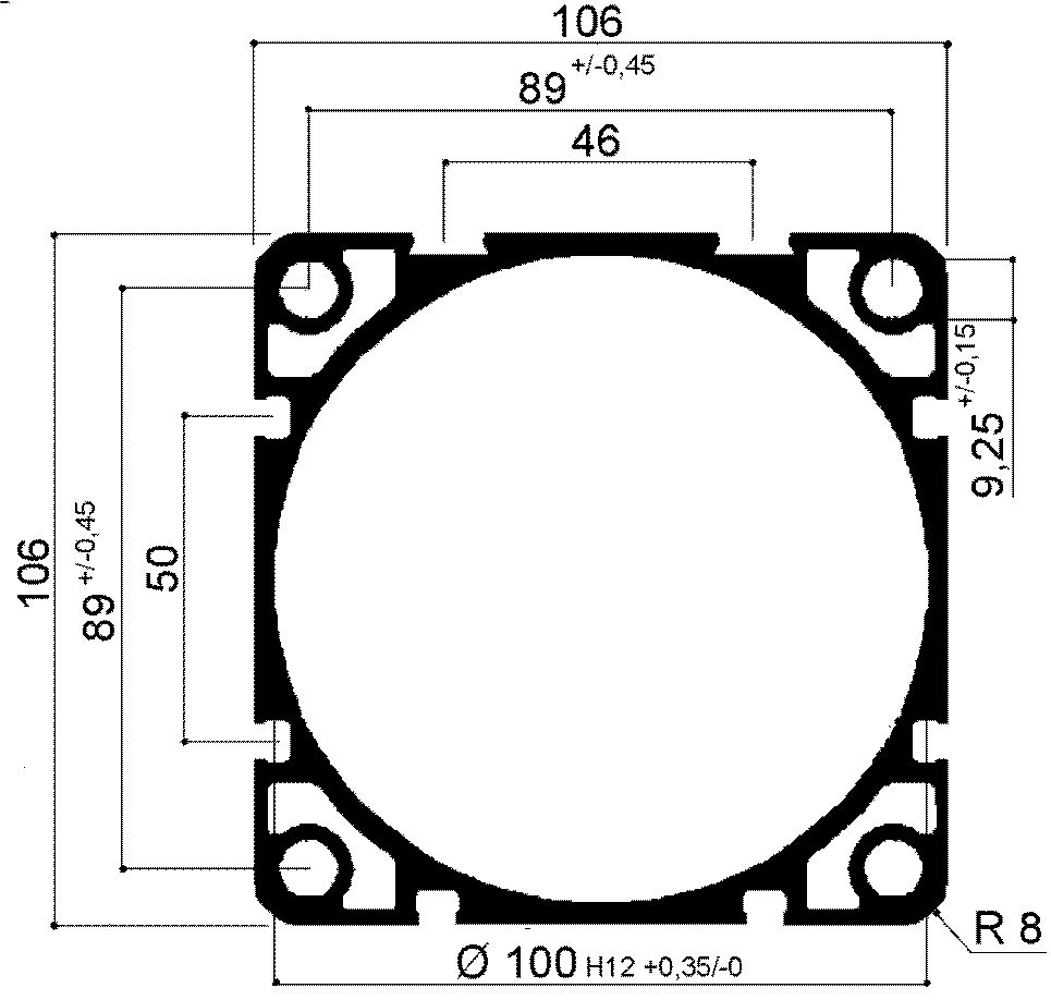 camicia in alluminio per cilindro pneumatico alesaggio 100mm