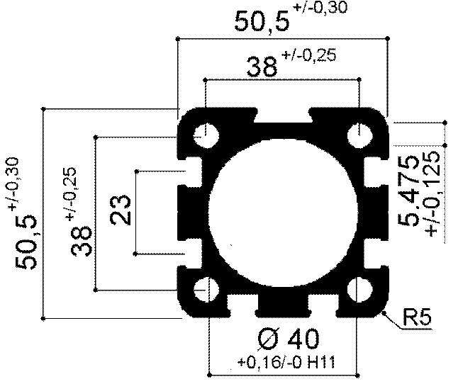 serie 99 profilo in alluminio per la realizzazione di cilindri pneumatici